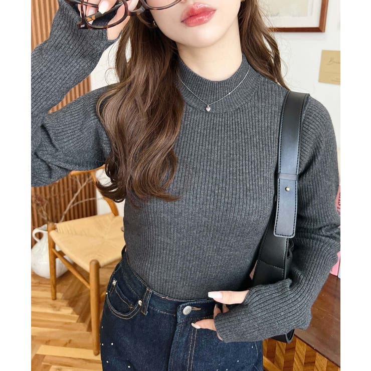 ボトルネック指ぬきリブニットプルオーバー 12G | moment+ | 詳細画像32 