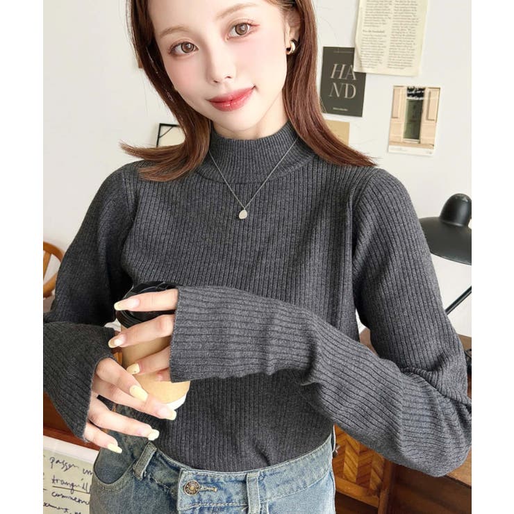 ボトルネック指ぬきリブニットプルオーバー 12G | moment+ | 詳細画像33 