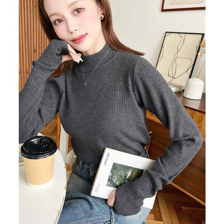 ボトルネック指ぬきリブニットプルオーバー 12G | moment+ | 詳細画像34 