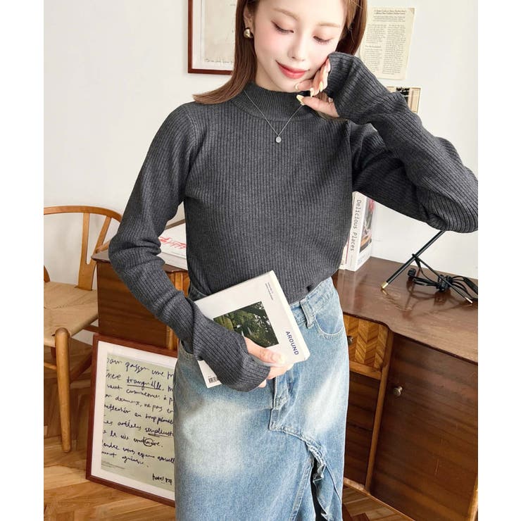 ボトルネック指ぬきリブニットプルオーバー 12G | moment+ | 詳細画像35 