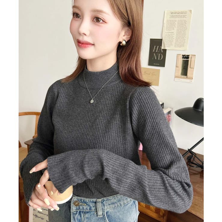 ボトルネック指ぬきリブニットプルオーバー 12G | moment+ | 詳細画像36 