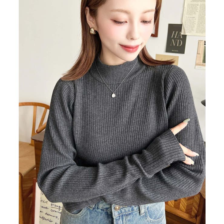 ボトルネック指ぬきリブニットプルオーバー 12G | moment+ | 詳細画像37 