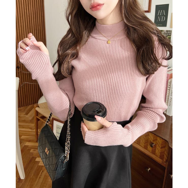 ボトルネック指ぬきリブニットプルオーバー 12G | moment+ | 詳細画像40 