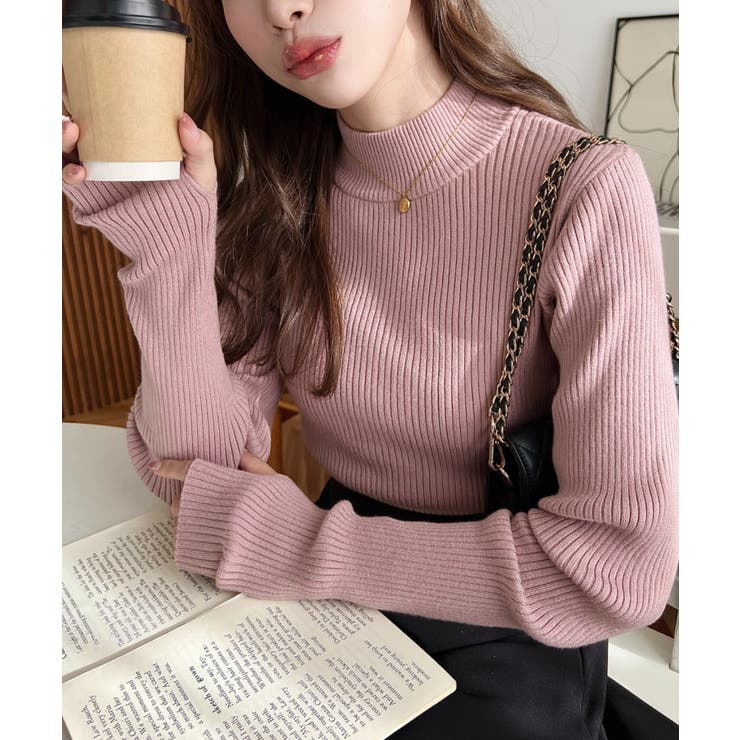 ボトルネック指ぬきリブニットプルオーバー 12G | moment+ | 詳細画像41 