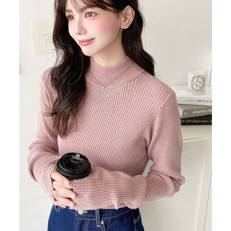 ボトルネック指ぬきリブニットプルオーバー 12G | moment+ | 詳細画像42 