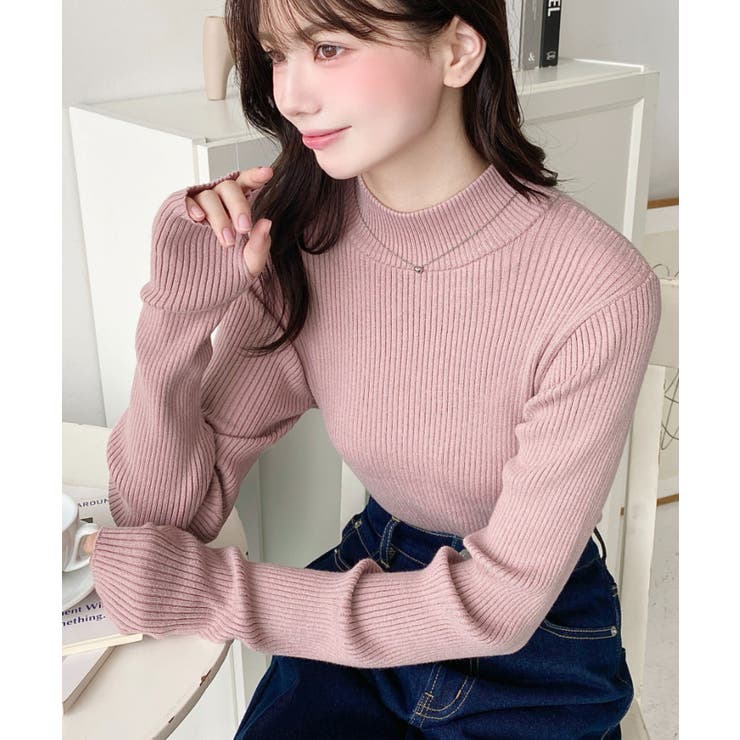 ボトルネック指ぬきリブニットプルオーバー 12G | moment+ | 詳細画像43 