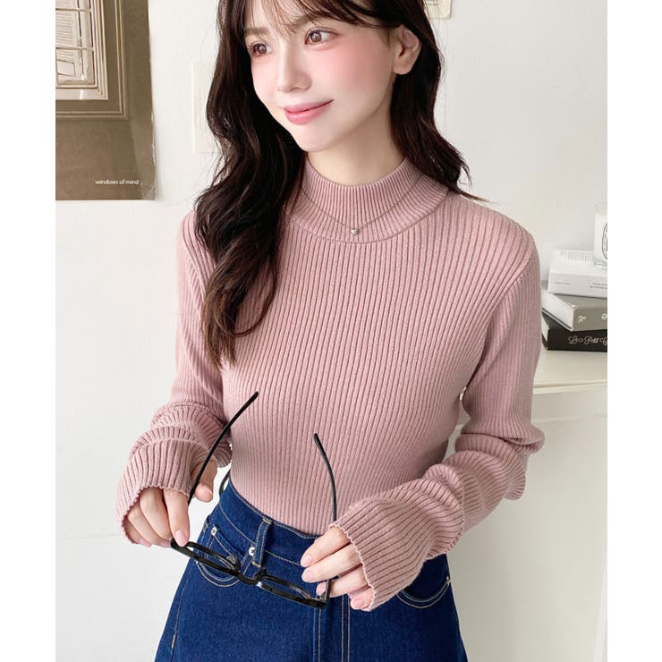 ボトルネック指ぬきリブニットプルオーバー 12G | moment+ | 詳細画像44 