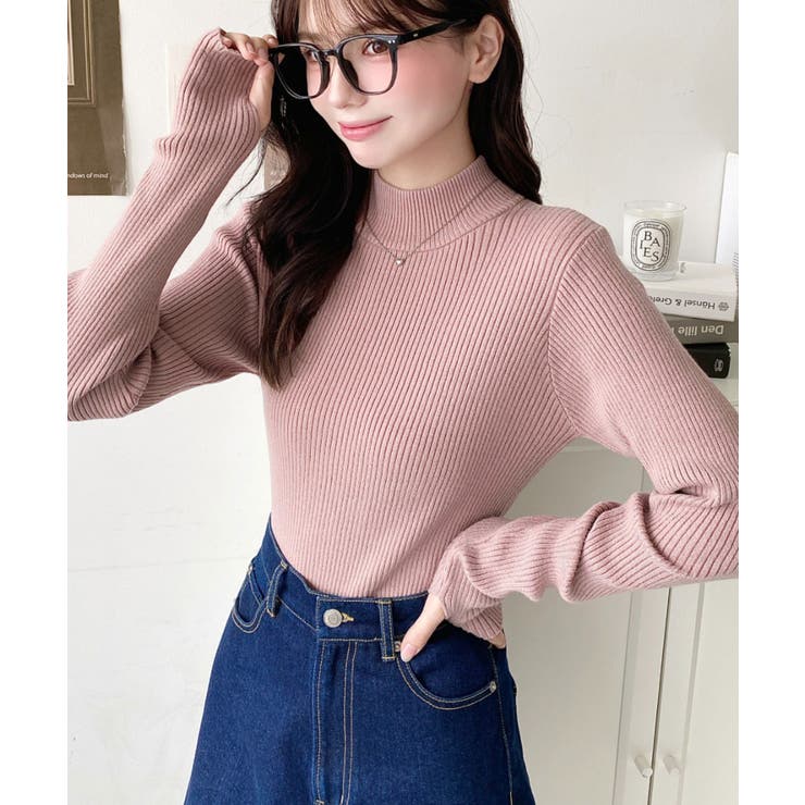 ボトルネック指ぬきリブニットプルオーバー 12G | moment+ | 詳細画像45 