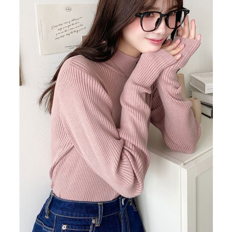 ボトルネック指ぬきリブニットプルオーバー 12G | moment+ | 詳細画像46 