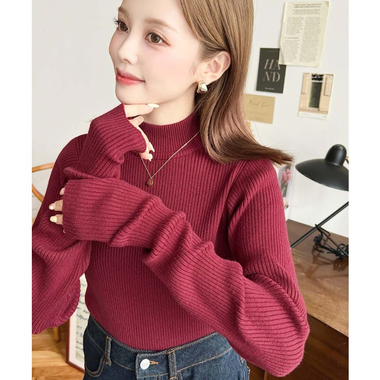 ボトルネック指ぬきリブニットプルオーバー 12G | moment+ | 詳細画像48 