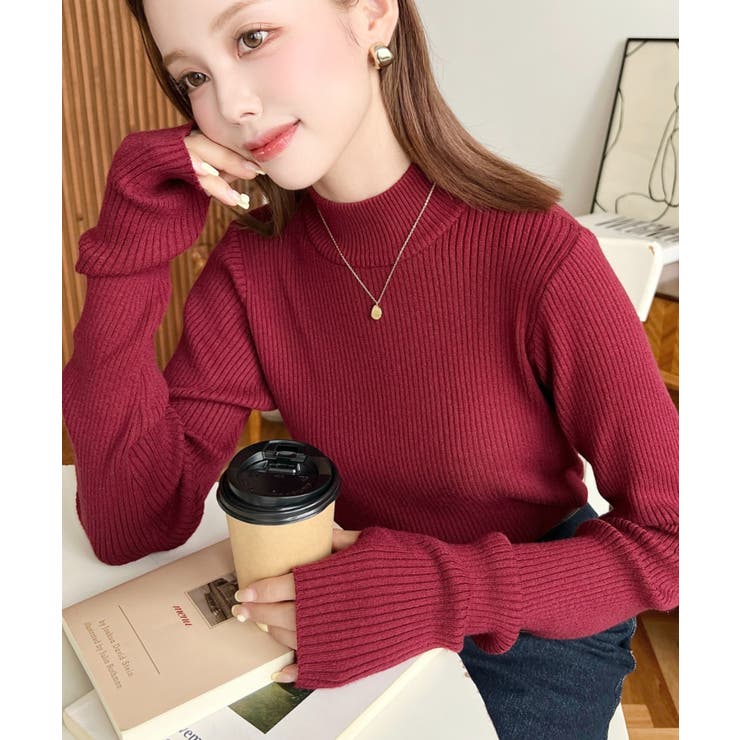 ボトルネック指ぬきリブニットプルオーバー 12G | moment+ | 詳細画像50 