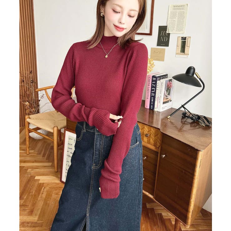 ボトルネック指ぬきリブニットプルオーバー 12G | moment+ | 詳細画像51 