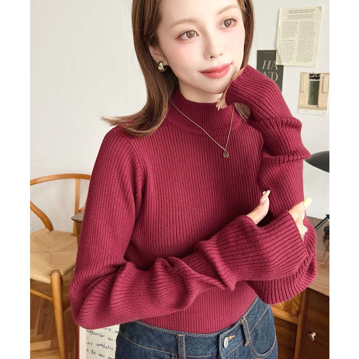 ボトルネック指ぬきリブニットプルオーバー 12G | moment+ | 詳細画像52 