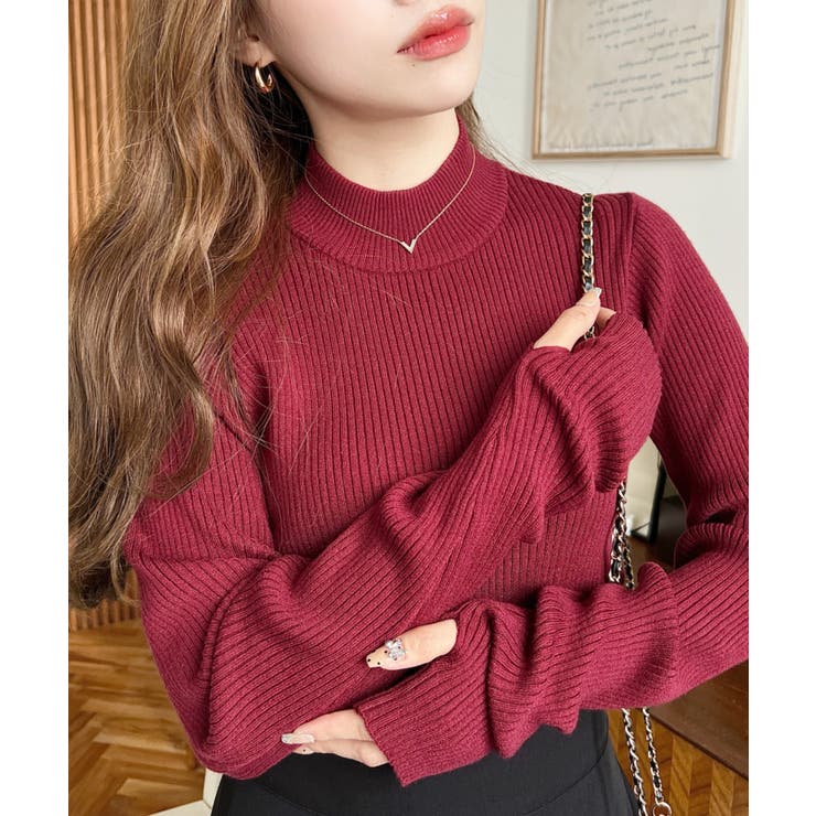 ボトルネック指ぬきリブニットプルオーバー 12G | moment+ | 詳細画像54 