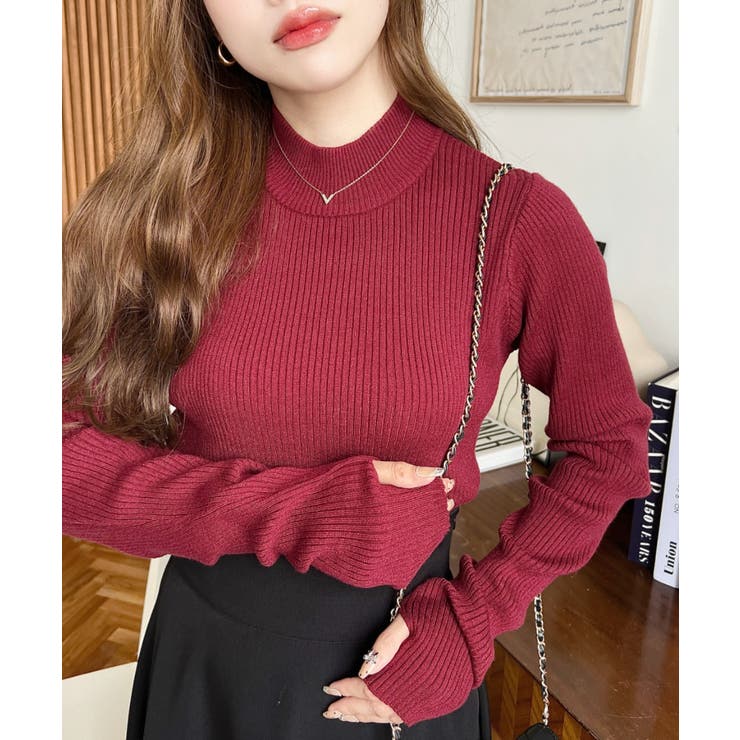 ボトルネック指ぬきリブニットプルオーバー 12G | moment+ | 詳細画像55 