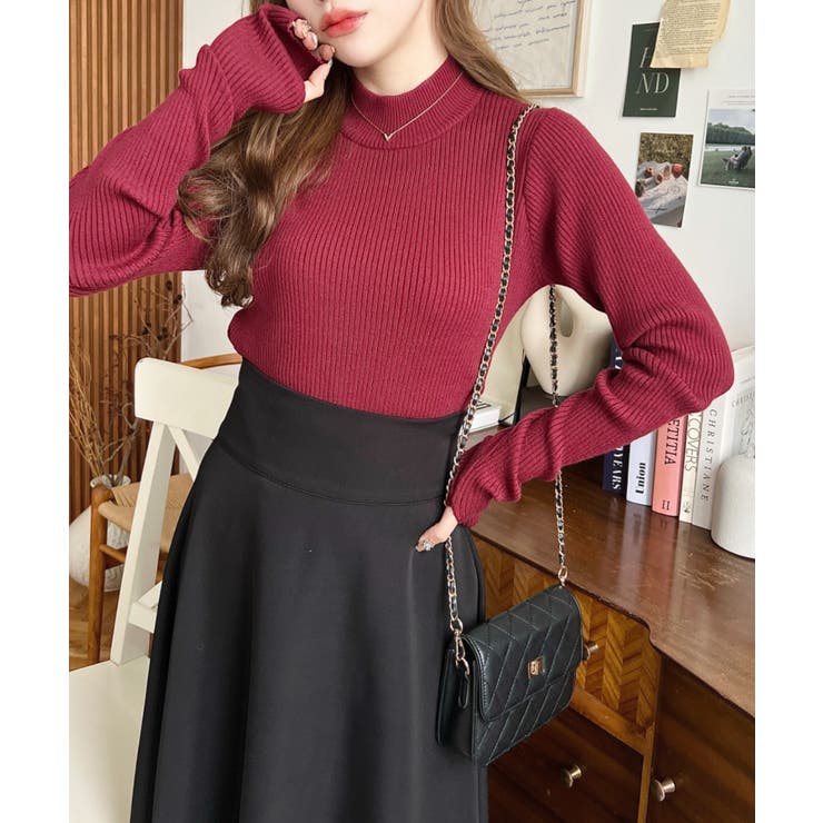 ボトルネック指ぬきリブニットプルオーバー 12G | moment+ | 詳細画像56 