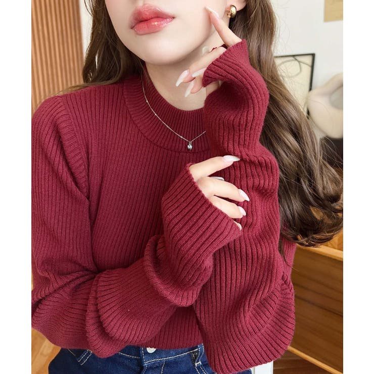 ボトルネック指ぬきリブニットプルオーバー 12G | moment+ | 詳細画像57 