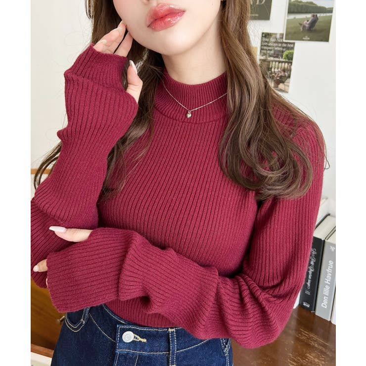 ボトルネック指ぬきリブニットプルオーバー 12G | moment+ | 詳細画像58 