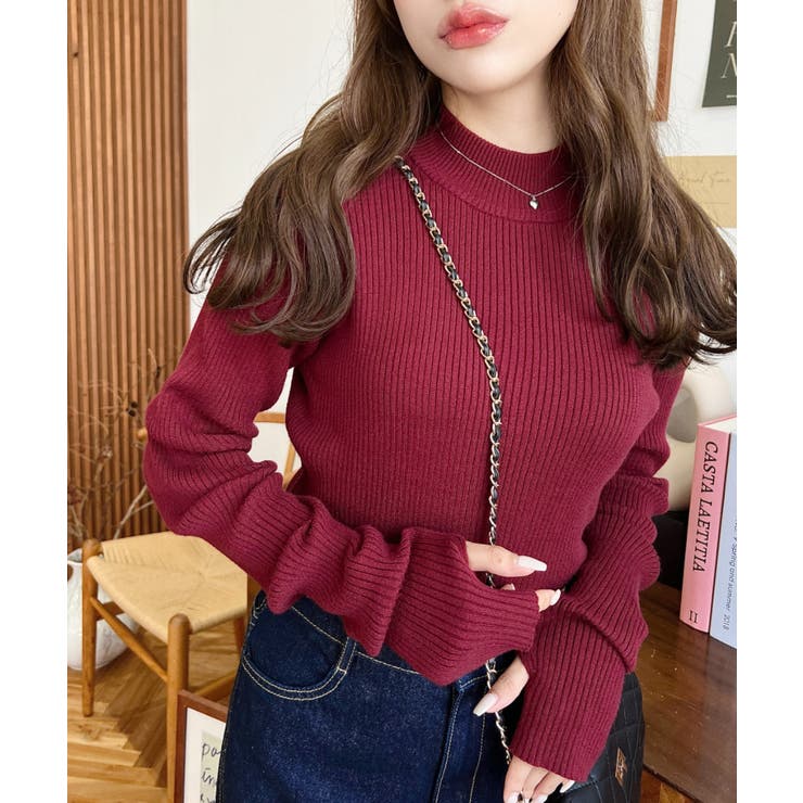 ボトルネック指ぬきリブニットプルオーバー 12G | moment+ | 詳細画像60 