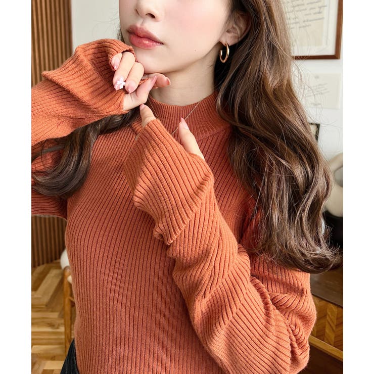 ボトルネック指ぬきリブニットプルオーバー 12G | moment+ | 詳細画像61 