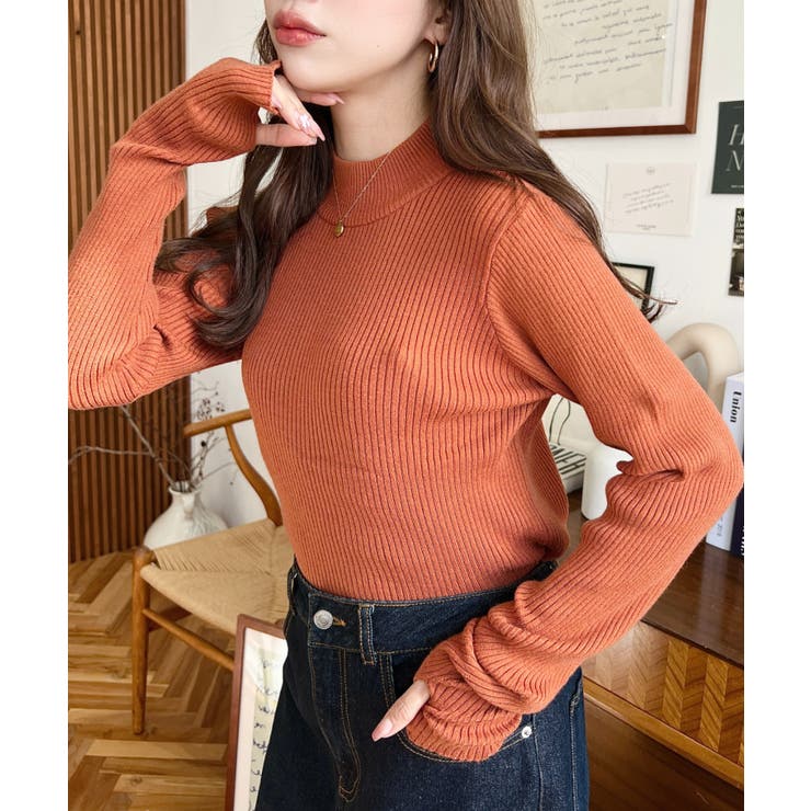 ボトルネック指ぬきリブニットプルオーバー 12G | moment+ | 詳細画像63 