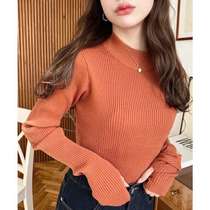 ボトルネック指ぬきリブニットプルオーバー 12G | moment+ | 詳細画像64 