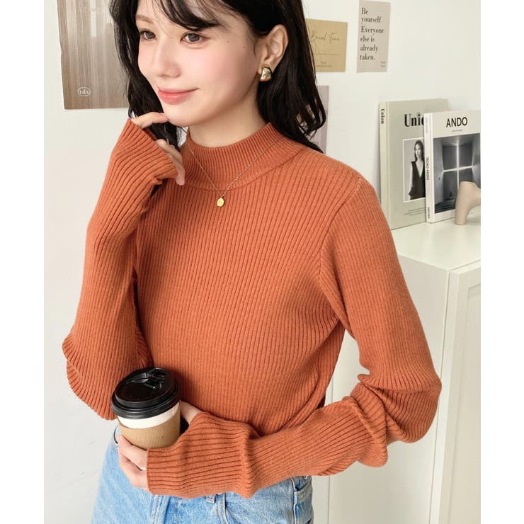 ボトルネック指ぬきリブニットプルオーバー 12G | moment+ | 詳細画像65 