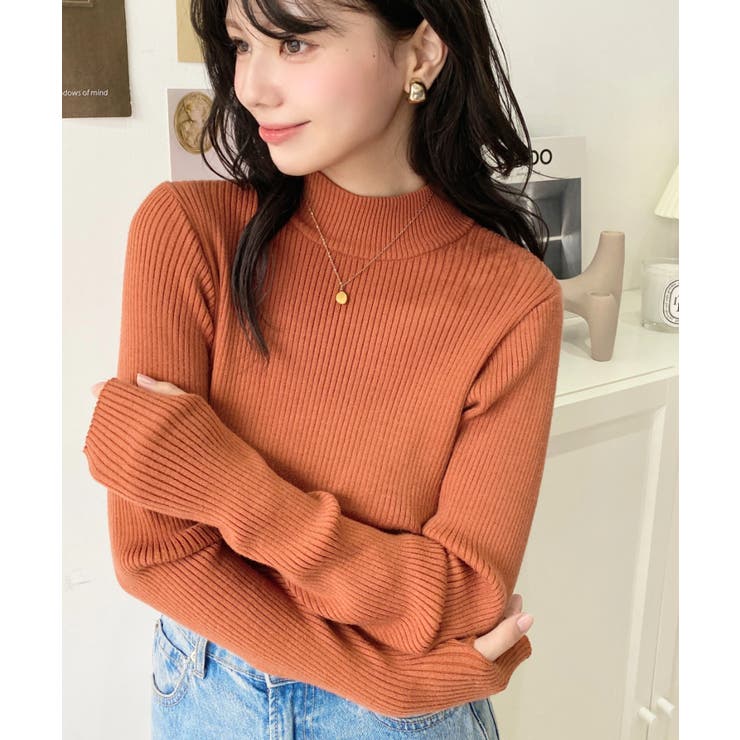 ボトルネック指ぬきリブニットプルオーバー 12G | moment+ | 詳細画像66 