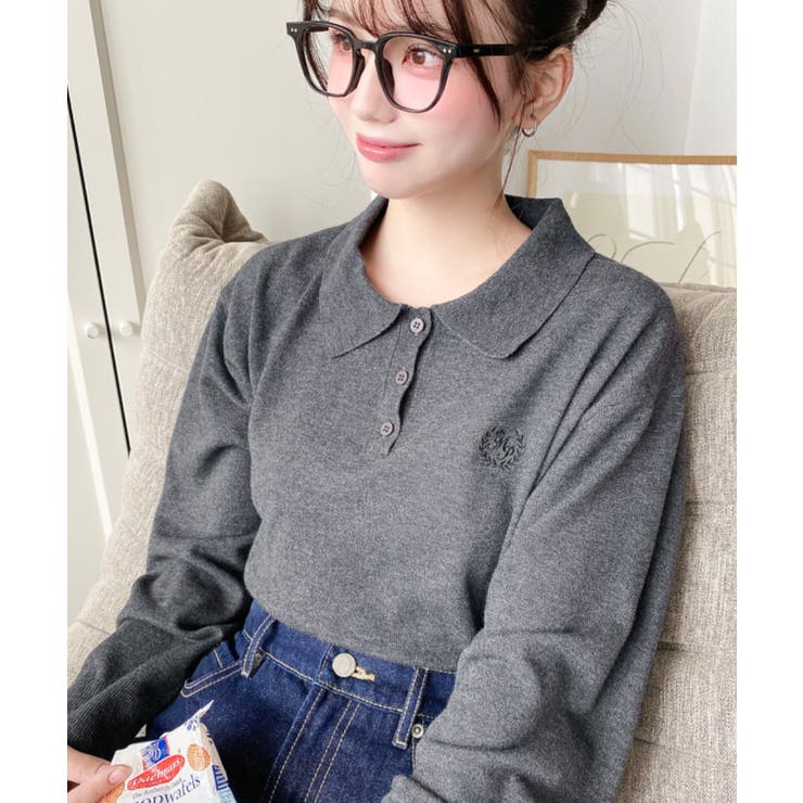 ワンポイント刺繍入り衿付きポロニット12G | moment+ | 詳細画像12 