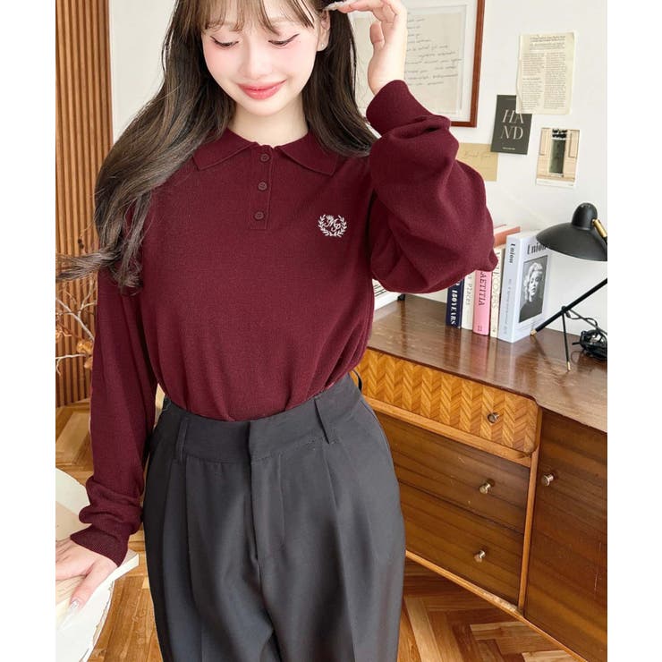 ワンポイント刺繍入り衿付きポロニット12G | moment+ | 詳細画像26 