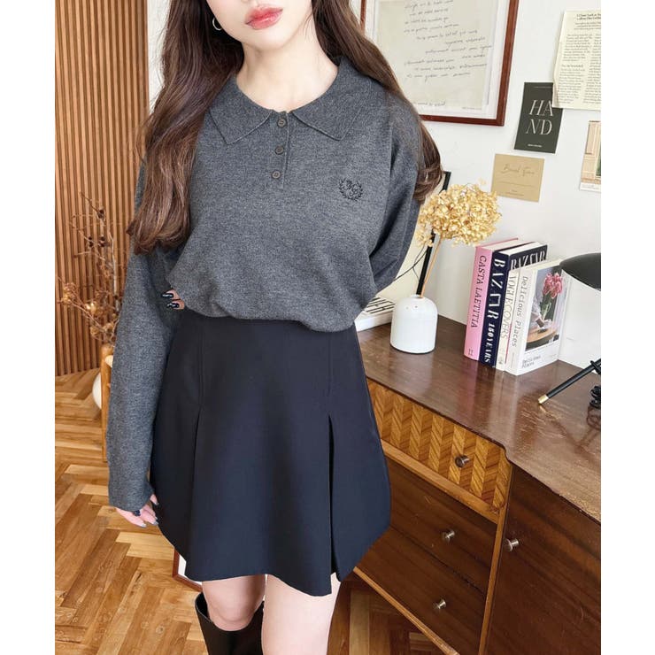 ワンポイント刺繍入り衿付きポロニット12G | moment+ | 詳細画像8 