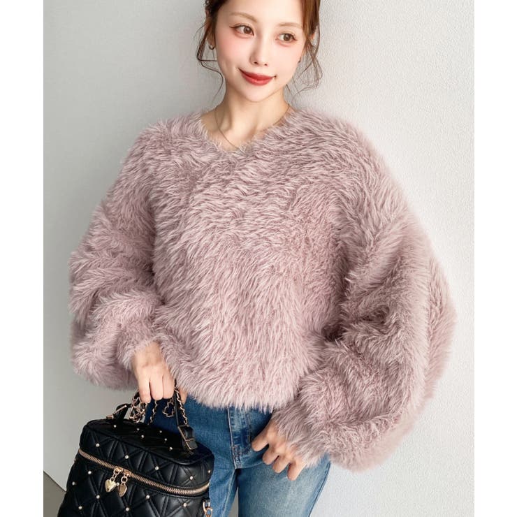 ＼ふわふわモテニット♡ Vネックバルーンスリーブロングシャギーニットプルオーバー | moment+ | 詳細画像21 