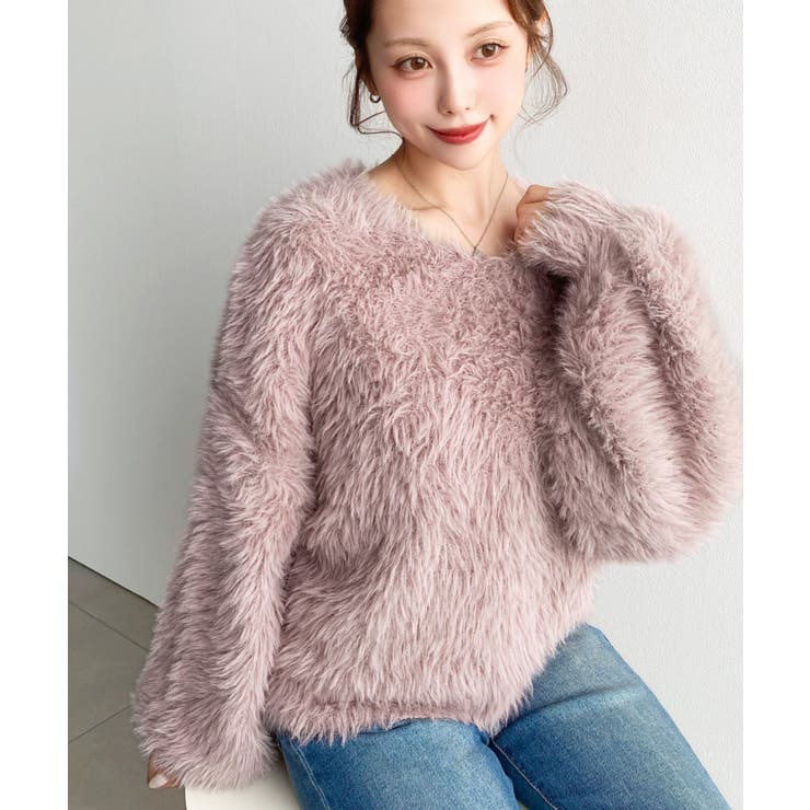 ＼ふわふわモテニット♡ Vネックバルーンスリーブロングシャギーニットプルオーバー | moment+ | 詳細画像24 