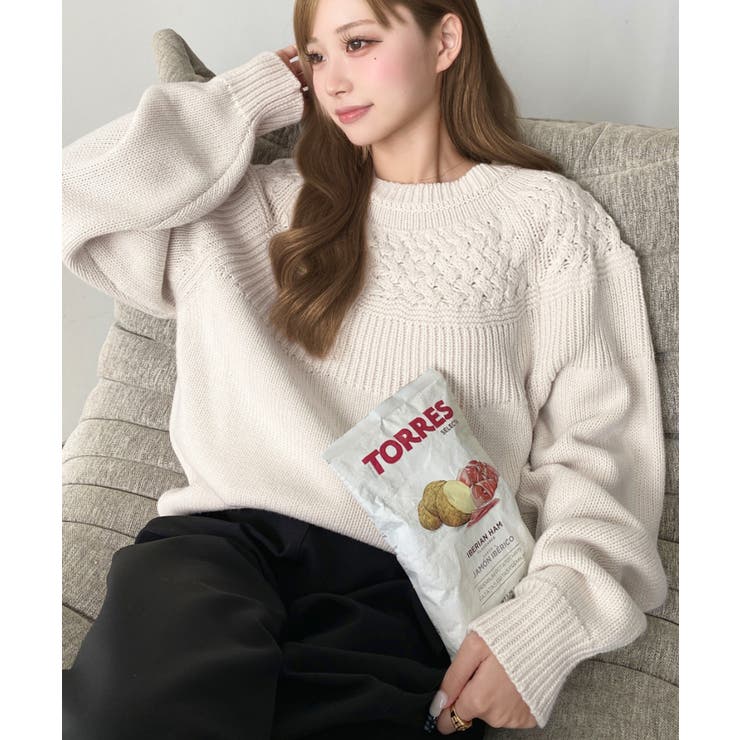 求心ケーブル編みニットプルオーバー | moment+ | 詳細画像12 