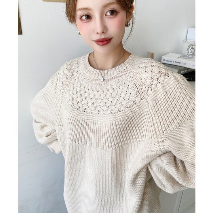 求心ケーブル編みニットプルオーバー[品番：ERMW0004252]｜moment+