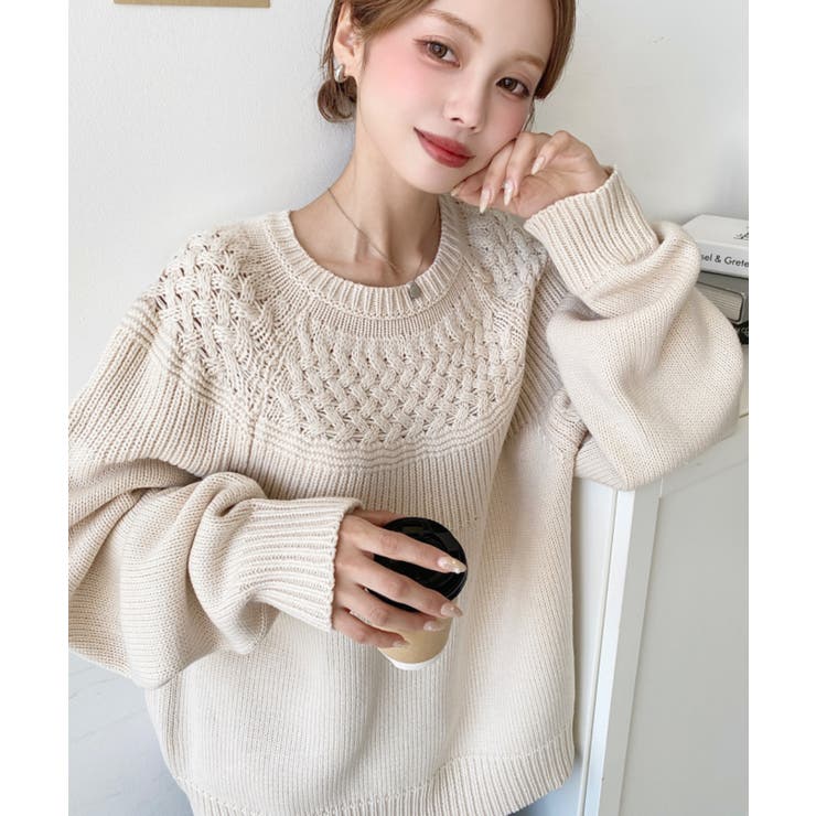 求心ケーブル編みニットプルオーバー | moment+ | 詳細画像15 