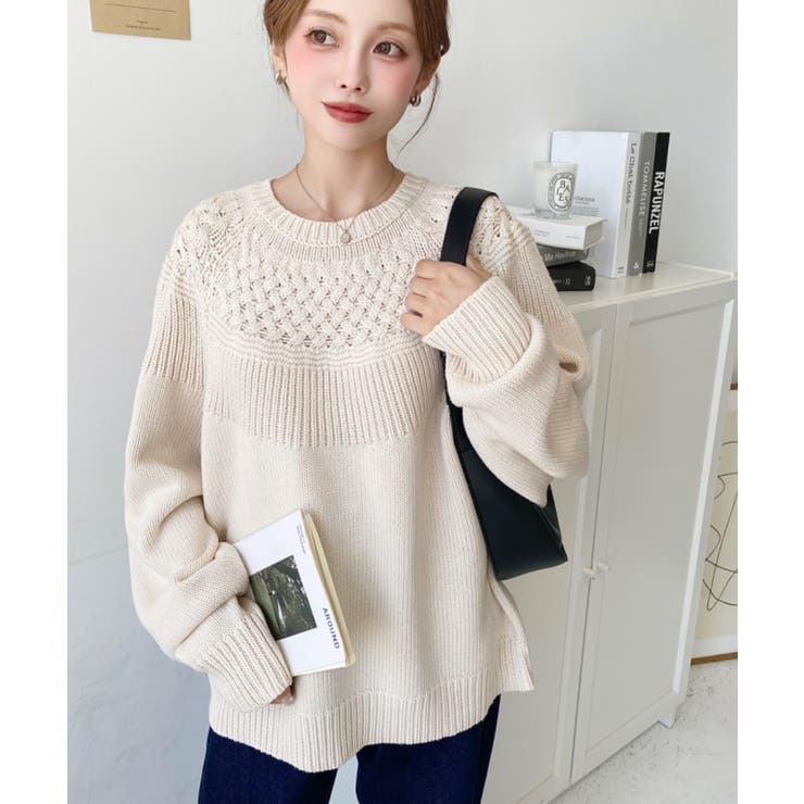 求心ケーブル編みニットプルオーバー | moment+ | 詳細画像16 