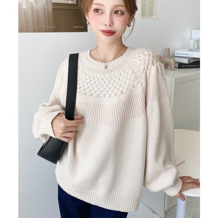 求心ケーブル編みニットプルオーバー | moment+ | 詳細画像17 