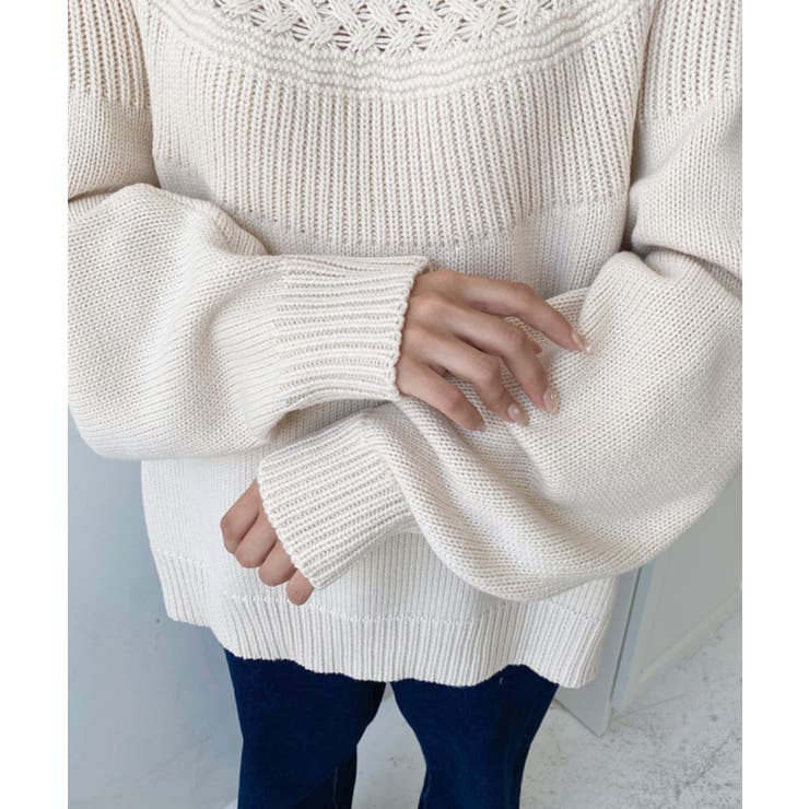 求心ケーブル編みニットプルオーバー | moment+ | 詳細画像22 
