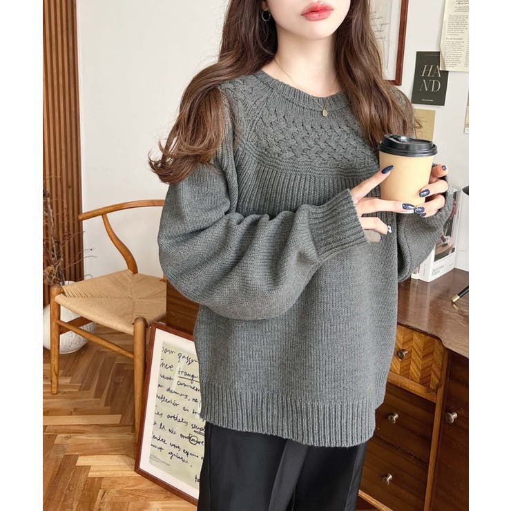 求心ケーブル編みニットプルオーバー | moment+ | 詳細画像26 