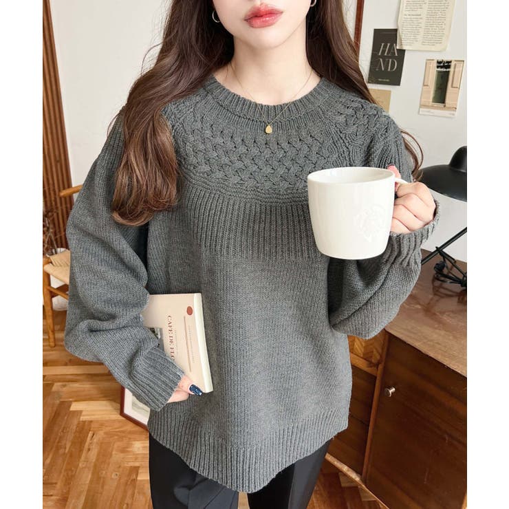 求心ケーブル編みニットプルオーバー | moment+ | 詳細画像27 