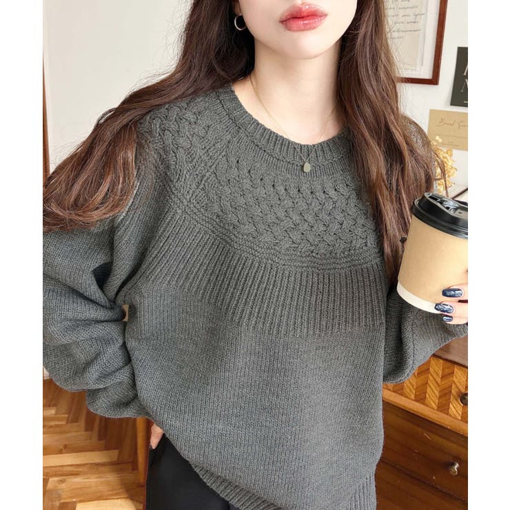 求心ケーブル編みニットプルオーバー | moment+ | 詳細画像28 