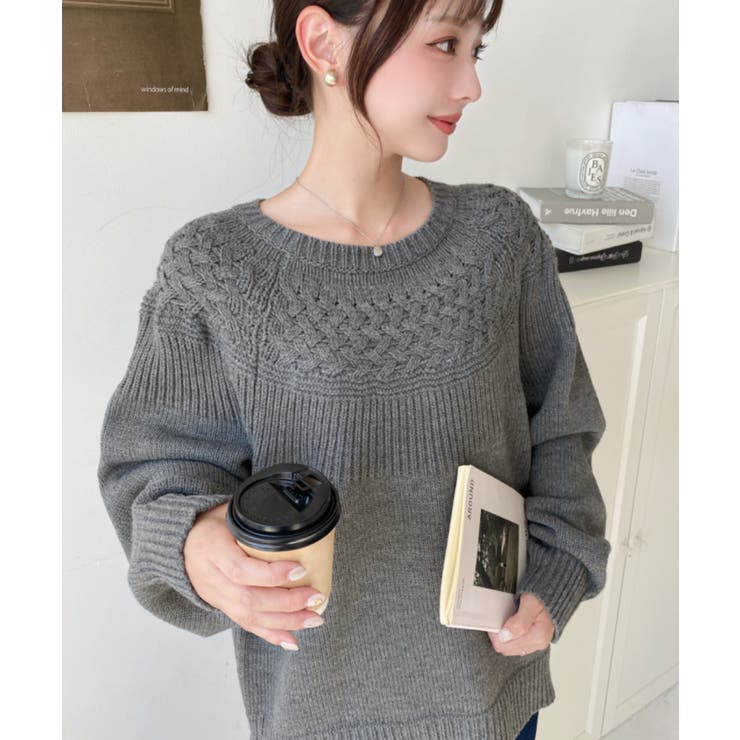 求心ケーブル編みニットプルオーバー | moment+ | 詳細画像29 