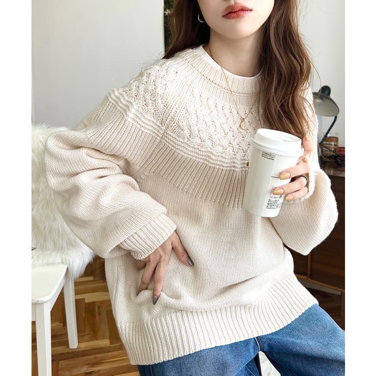 求心ケーブル編みニットプルオーバー | moment+ | 詳細画像3 