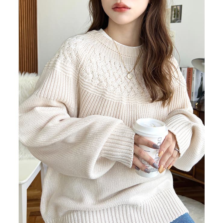 求心ケーブル編みニットプルオーバー | moment+ | 詳細画像4 