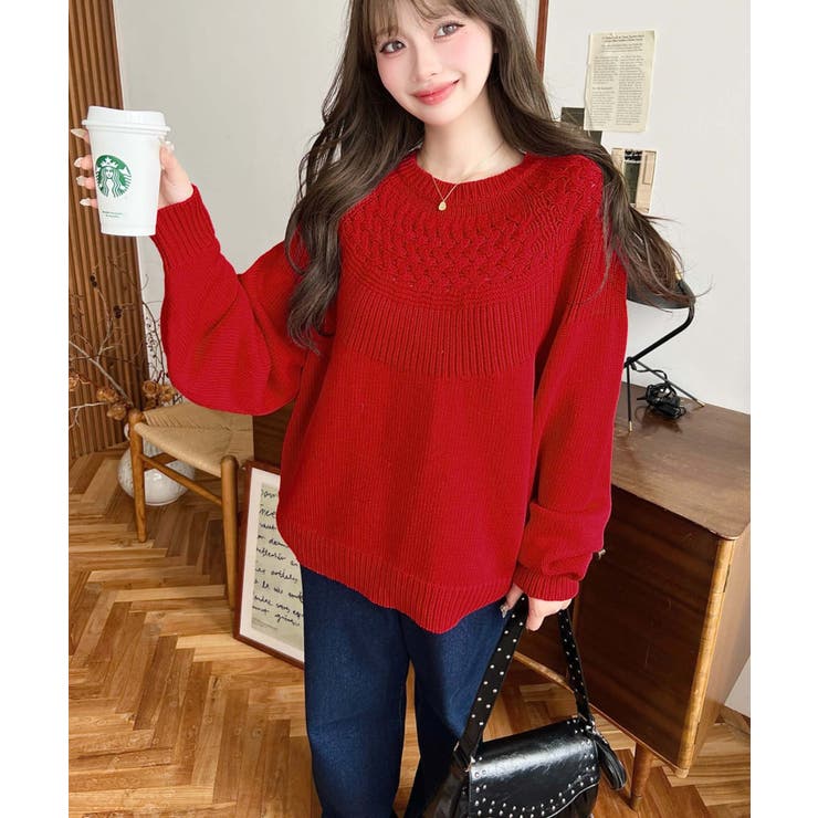 求心ケーブル編みニットプルオーバー | moment+ | 詳細画像38 