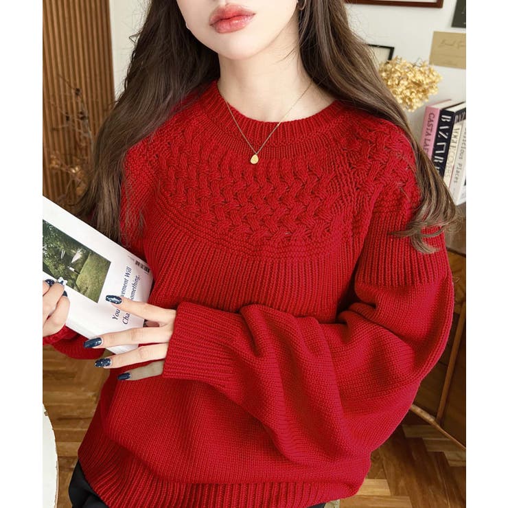 求心ケーブル編みニットプルオーバー | moment+ | 詳細画像39 