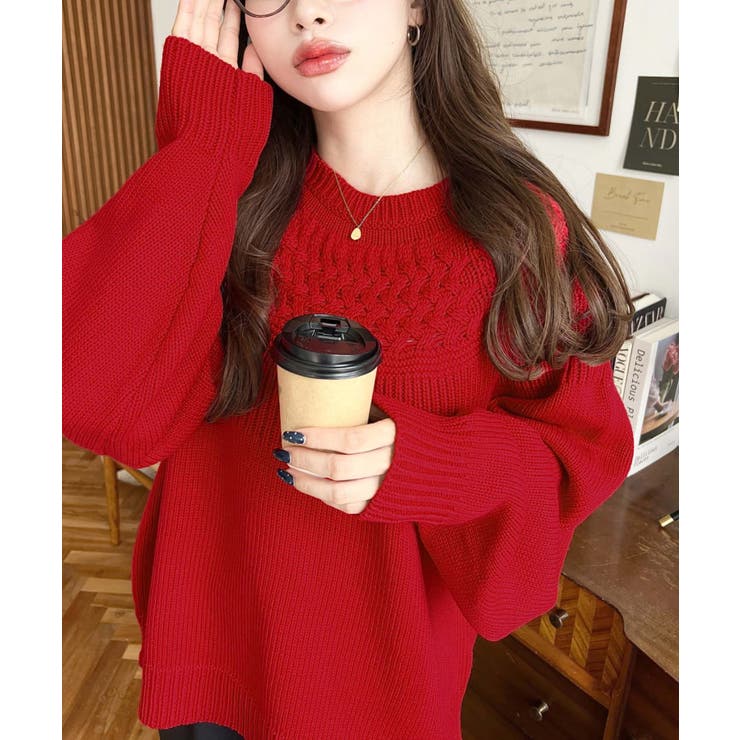 求心ケーブル編みニットプルオーバー | moment+ | 詳細画像42 