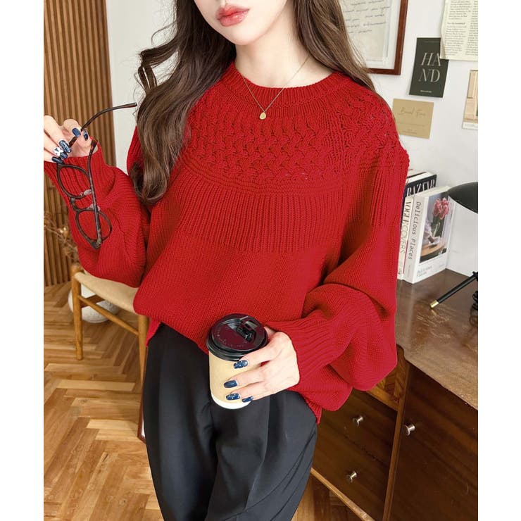 求心ケーブル編みニットプルオーバー | moment+ | 詳細画像43 