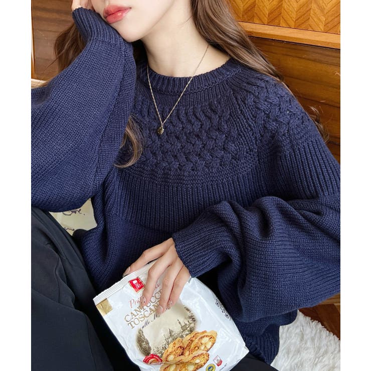 求心ケーブル編みニットプルオーバー | moment+ | 詳細画像45 